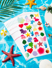 WDAHDHP on-model at beach illustrating stickers staying during sun exposure