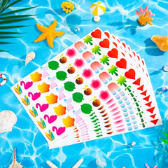 WDAHDHP model at beach wearing stickers showing playful summer look benefit