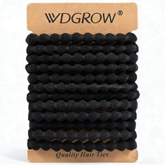WDGROW front packaging showing 12 black hair ties for reliable daily hold