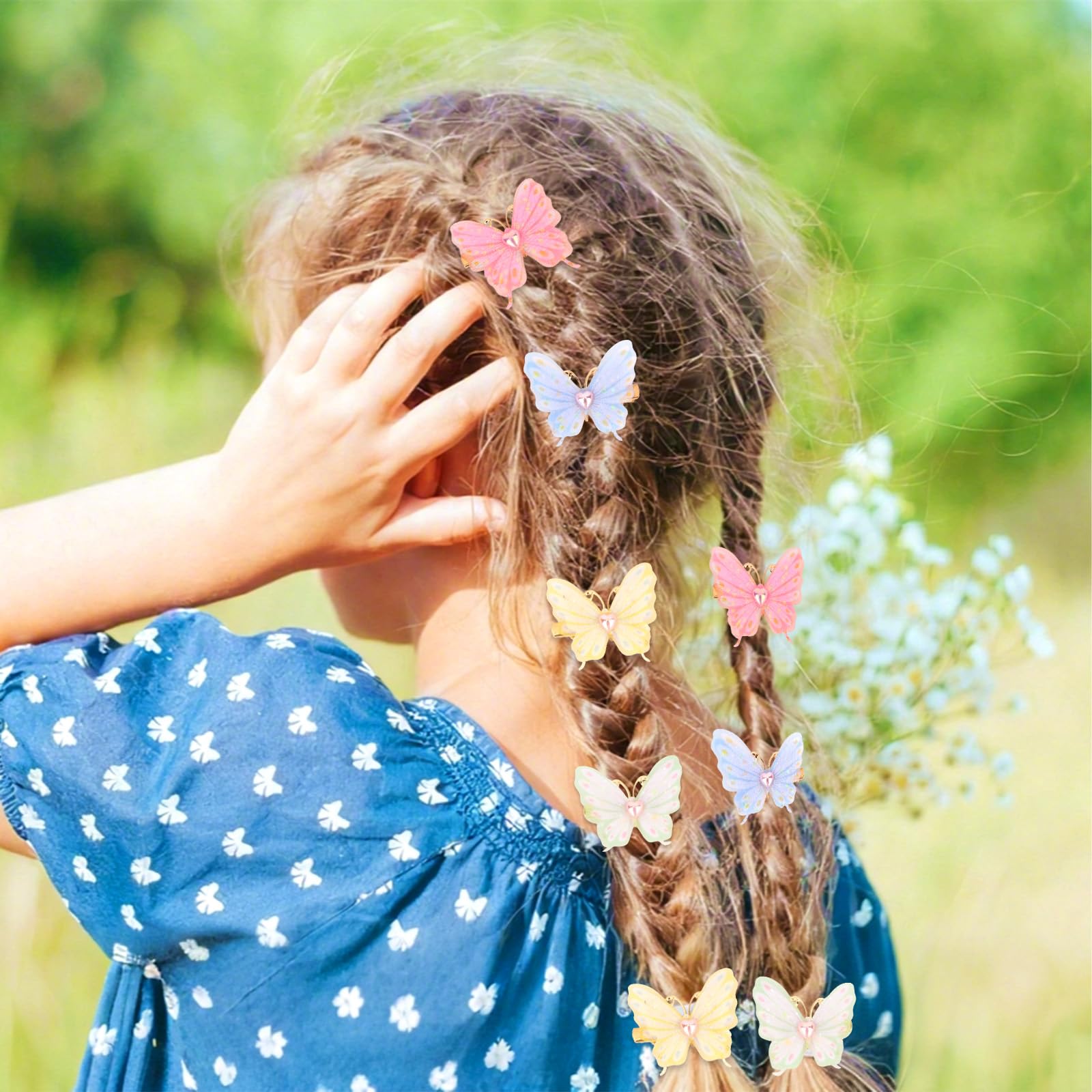 Wecoe clip placed in a girl's braid demonstrating styling and hold
