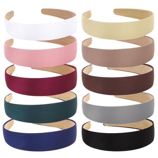Wecoe front pack display of ten satin headbands showing assorted colors for easy outfit matching