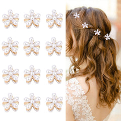 Wecoe mini pearl flower clips front view showing set and neat packaging benefit convenience