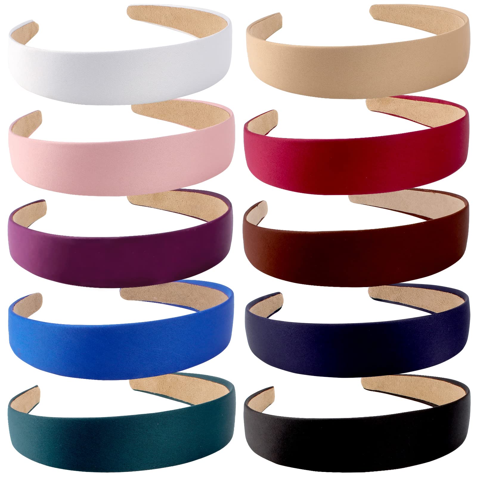 Wecoe front pack view showing ten satin headbands and color variety