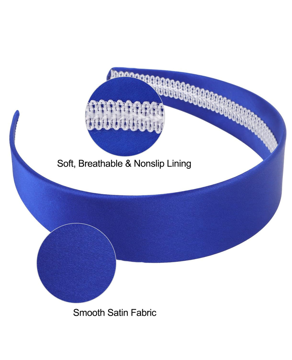 Wecoe royal blue headband decorated with pearls and flowers showing DIY customization possibilities