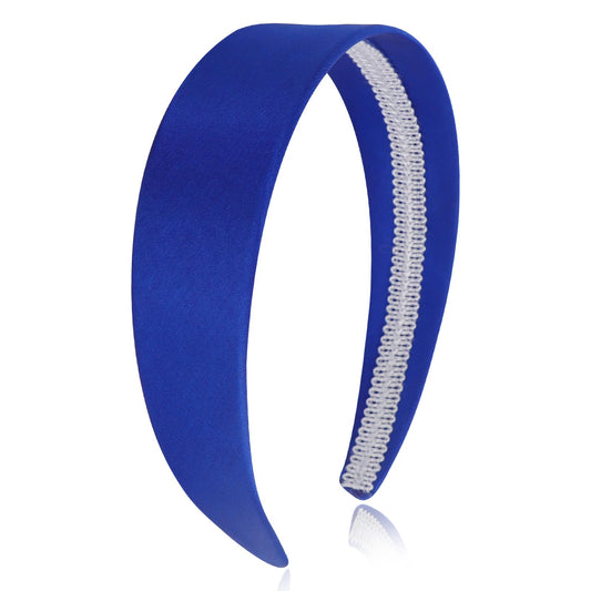 Wecoe royal blue headband front view showing neat satin finish and sleek shape for polished style