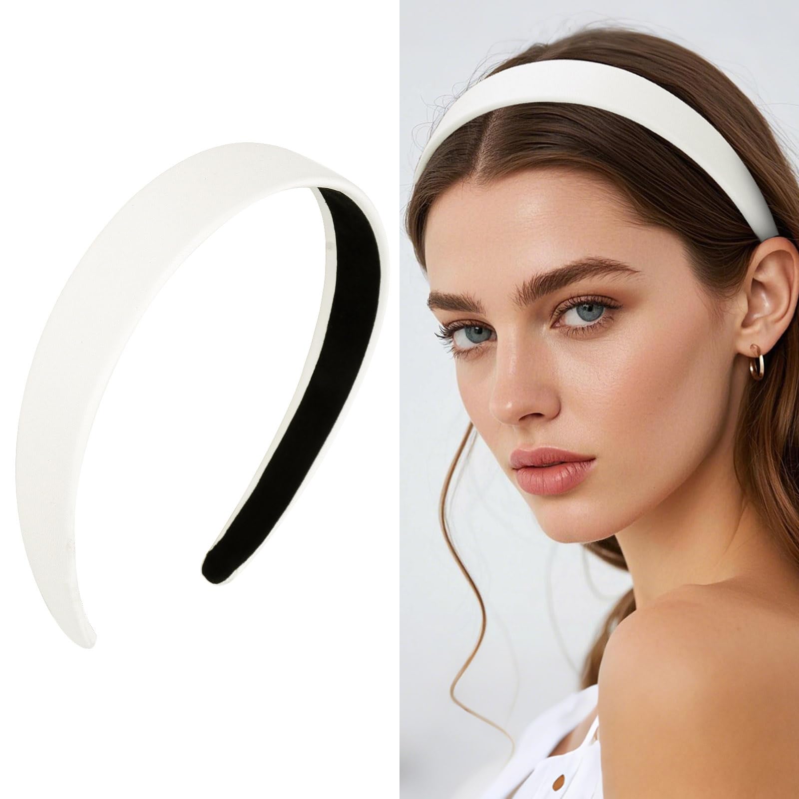 Wecoe white PU leather headband front view showing sleek design and polish