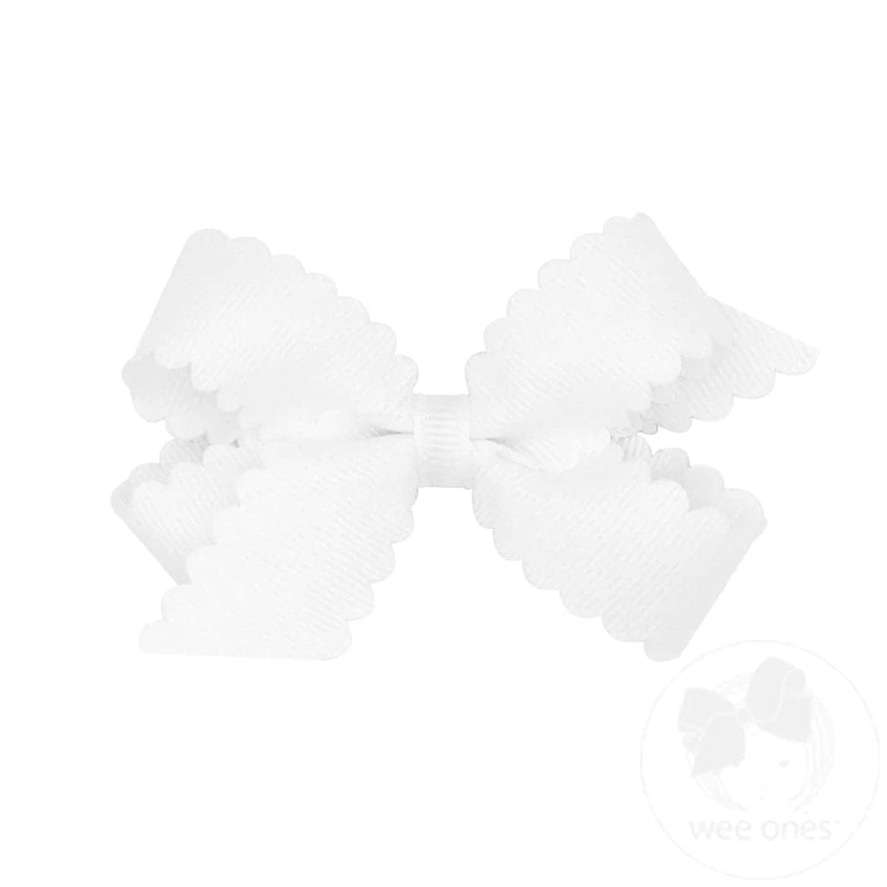 Wee Ones front view mini white grosgrain bow showing elegant styling and versatile use