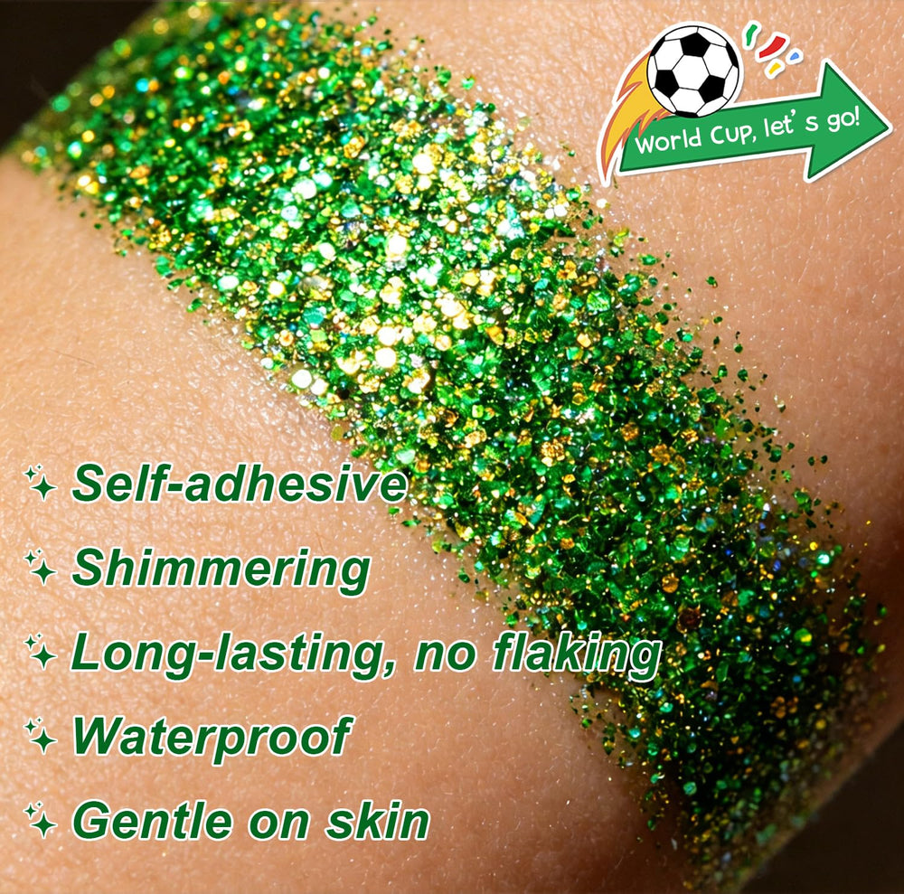 WEEMAY applying glitter stick on cheekbone for fast Brazil fan makeup