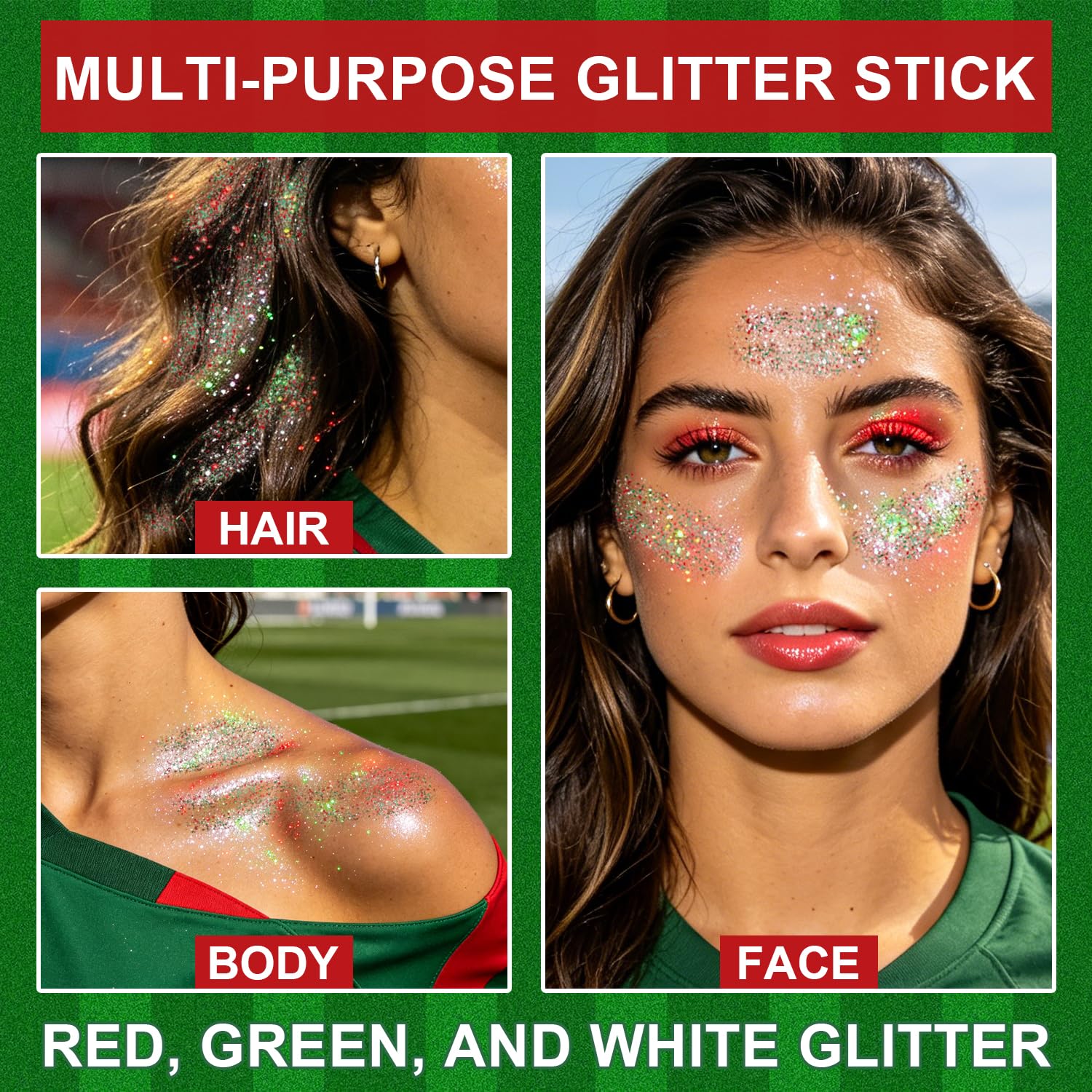 WEEMAY glitter stick with water droplets showing moisture-resistant hold
