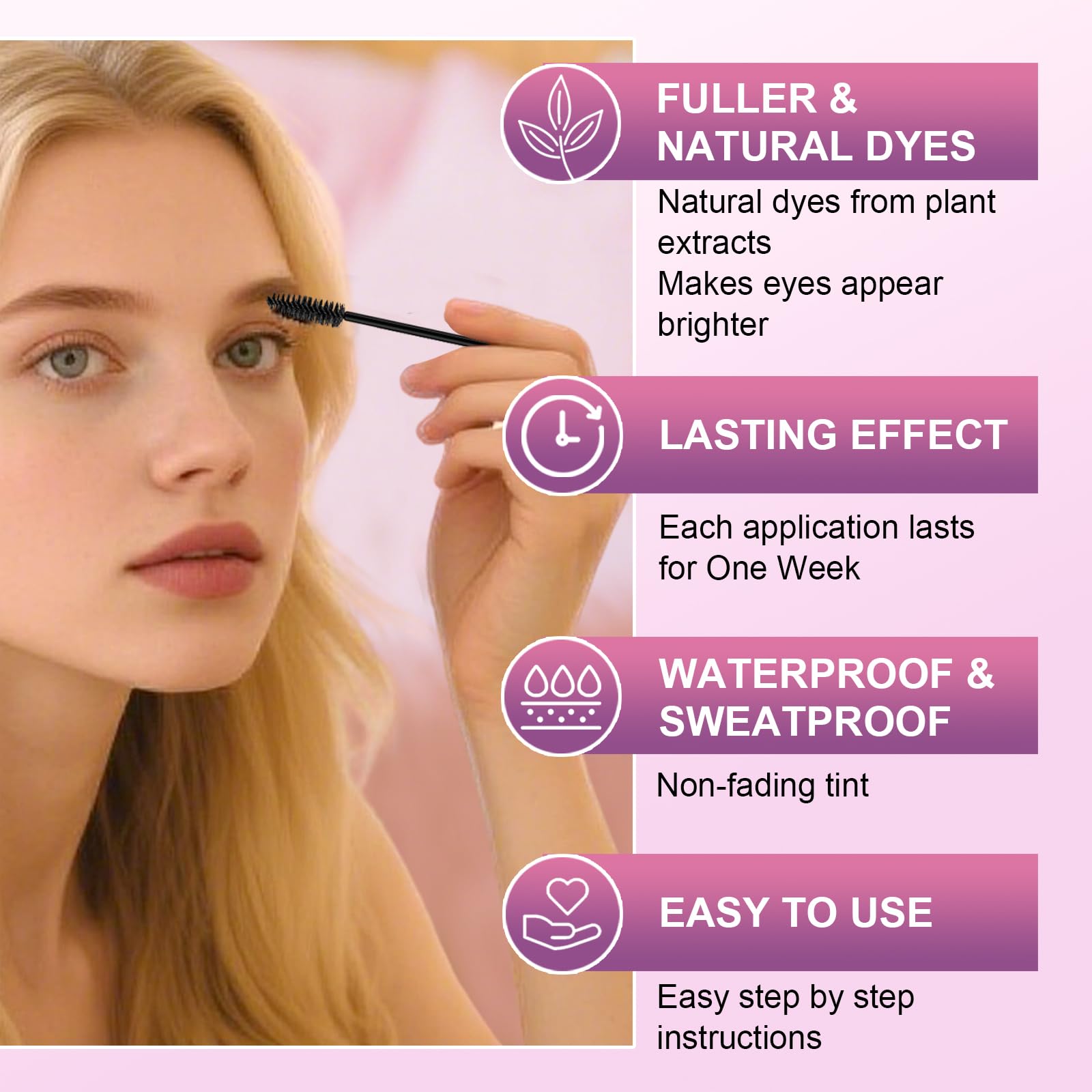 WEILNELL application on model lashes demonstrating fuller look