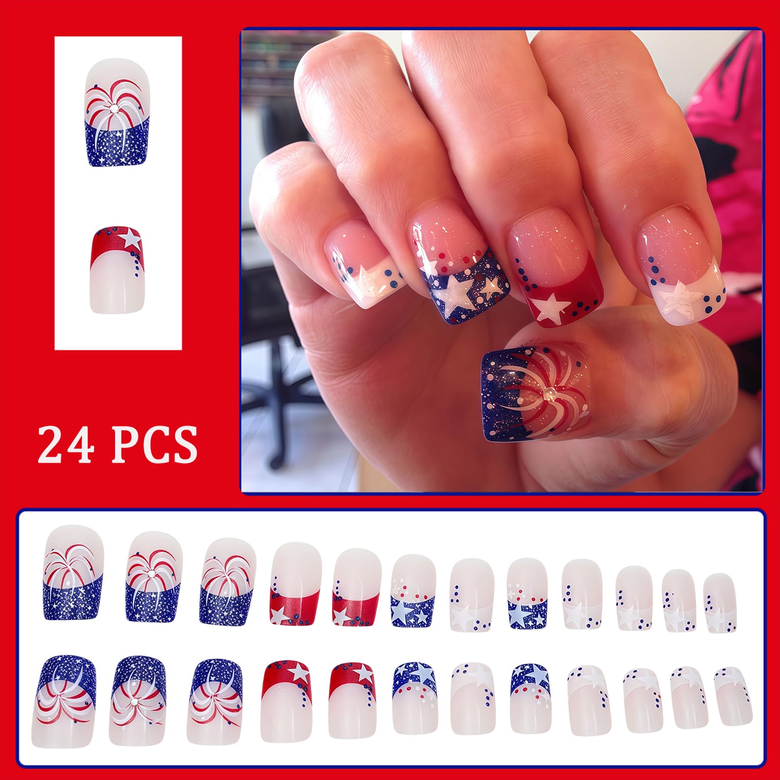 WEIXIWUYU close-up of blue glitter French tip showcasing glossy finish benefit