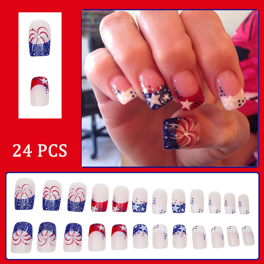 WEIXIWUYU close-up of blue glitter French tip showcasing glossy finish benefit
