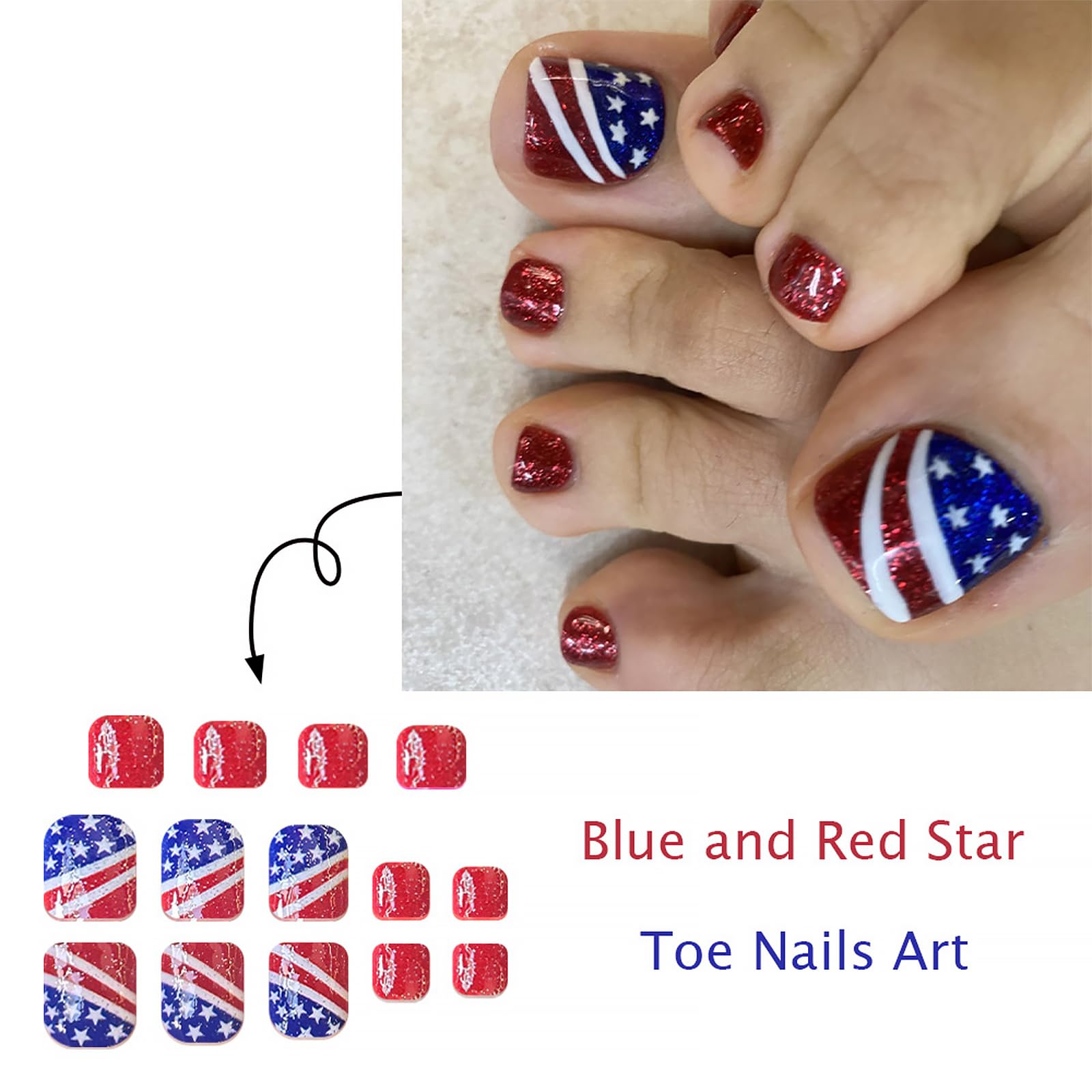 WEIXIWUYU close-up of American flag design on a single toenail highlighting crisp artwork