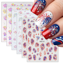 WEIXIWUYU front packaging showing six colorful firework sticker sheets and benefit of variety
