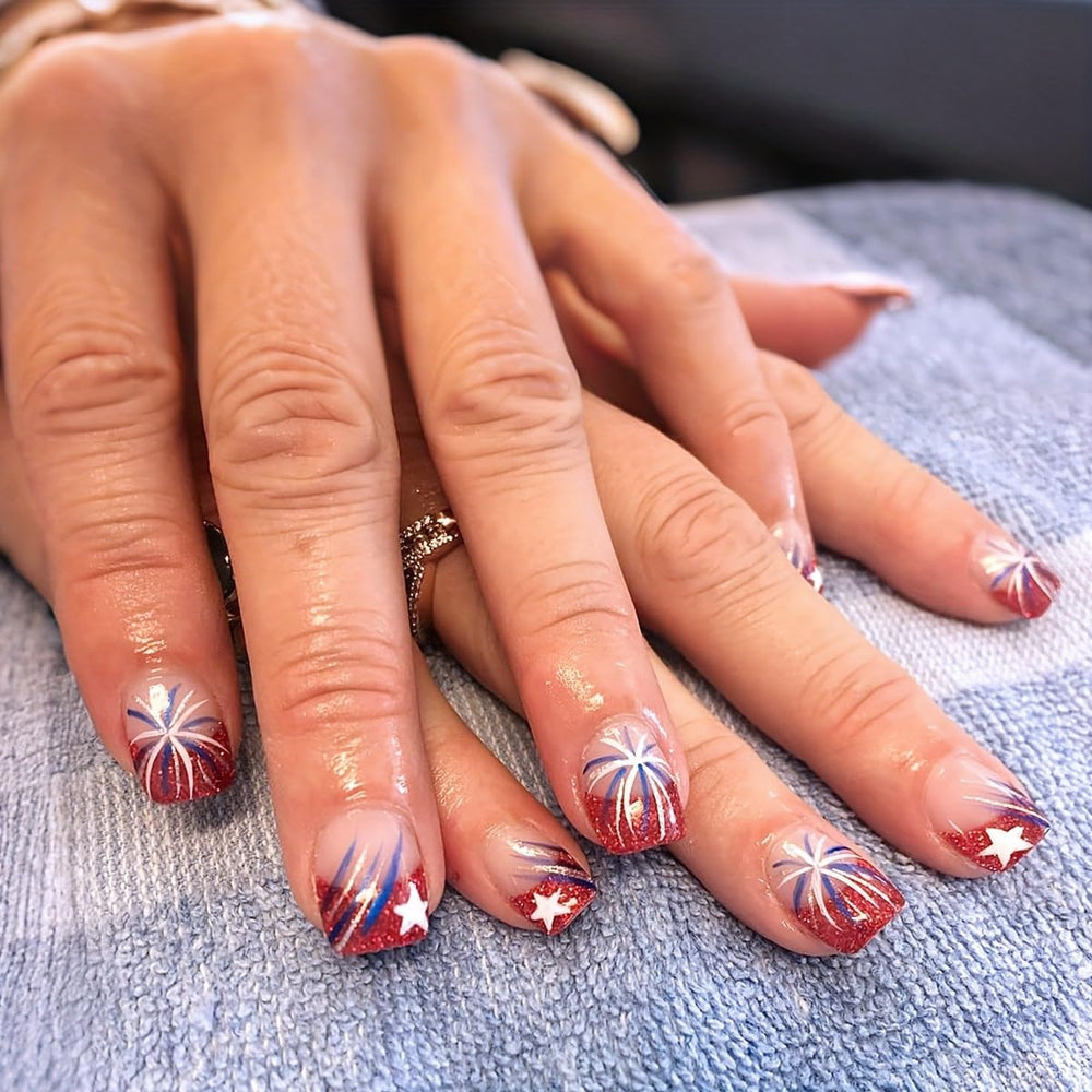WEIXIWUYU front packaging showing red glitter French tips and stars for festive look