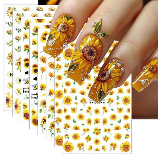 WEIXIWUYU front packaging showing eight sunflower sticker sheets, quick styling benefit