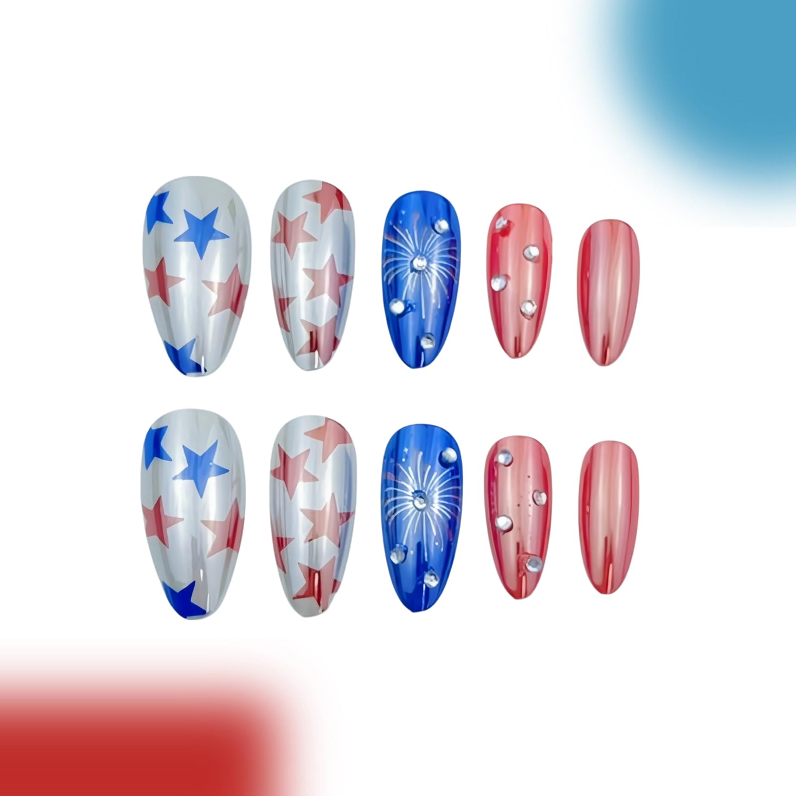 WEIXIWUYU nails styled at an outdoor party delivering festive patriotic flair