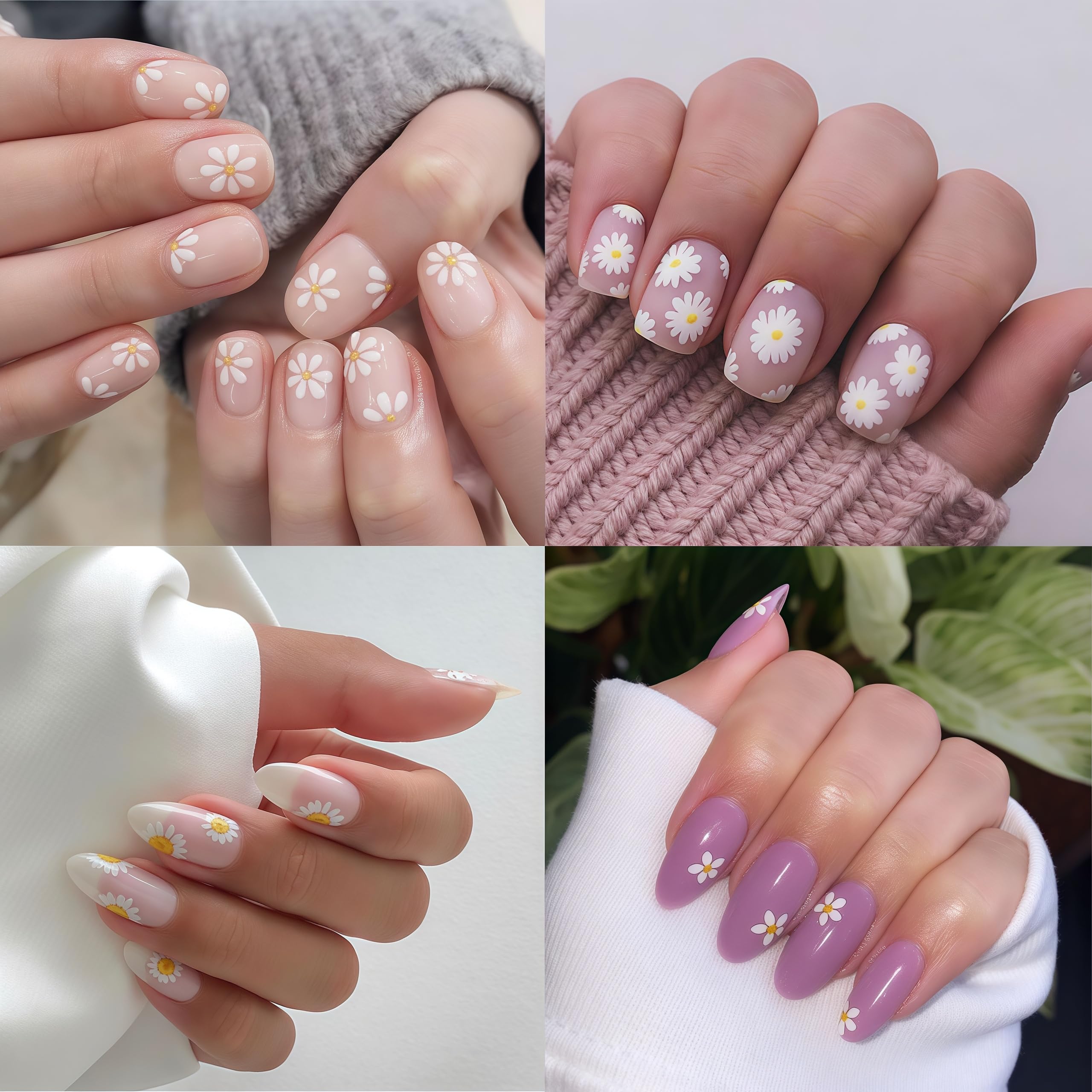 WEIXIWUYU summer manicure on hand featuring daisies for seasonal styling