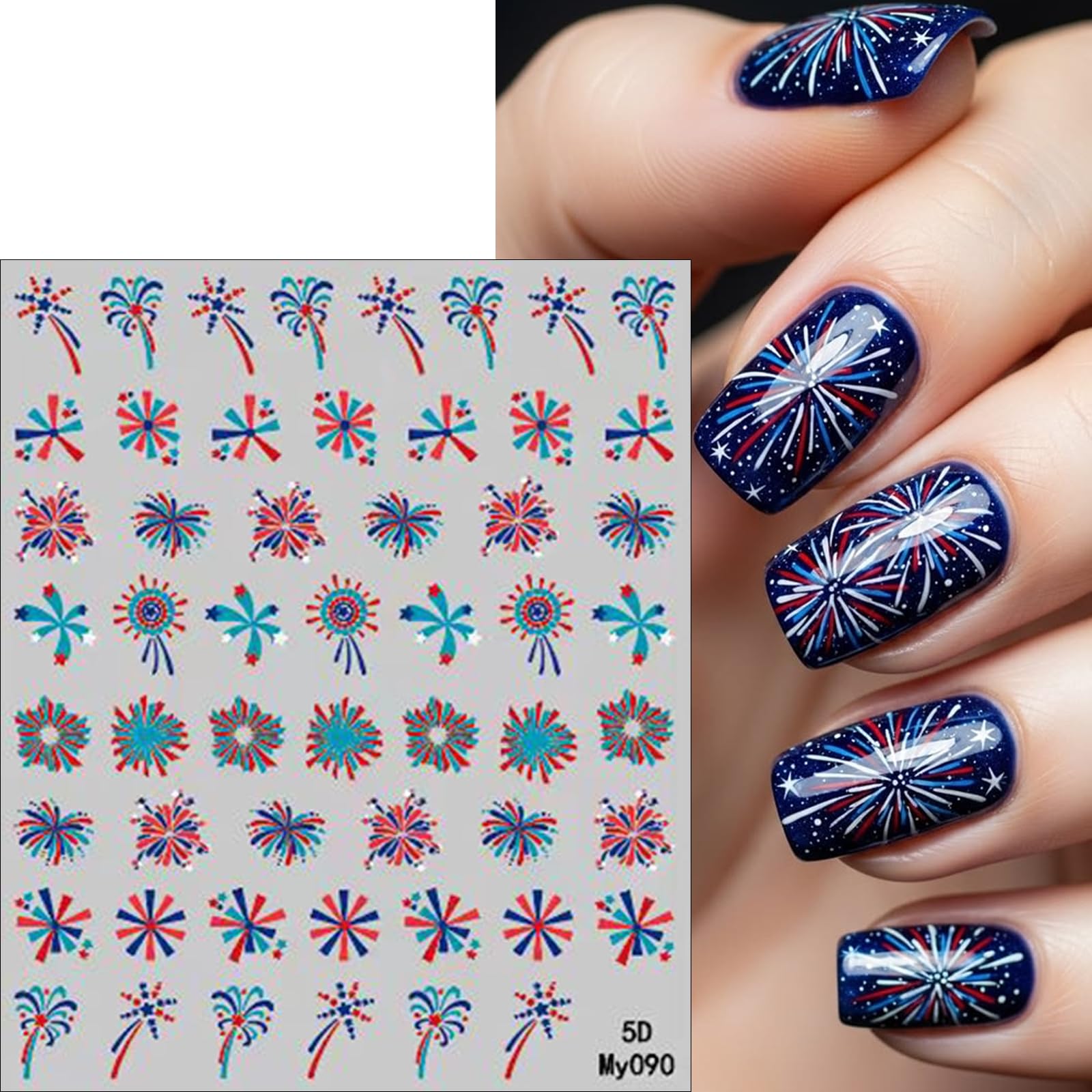 WEIXIWUYU decal applied on acrylic nail demonstrating instant festive manicure