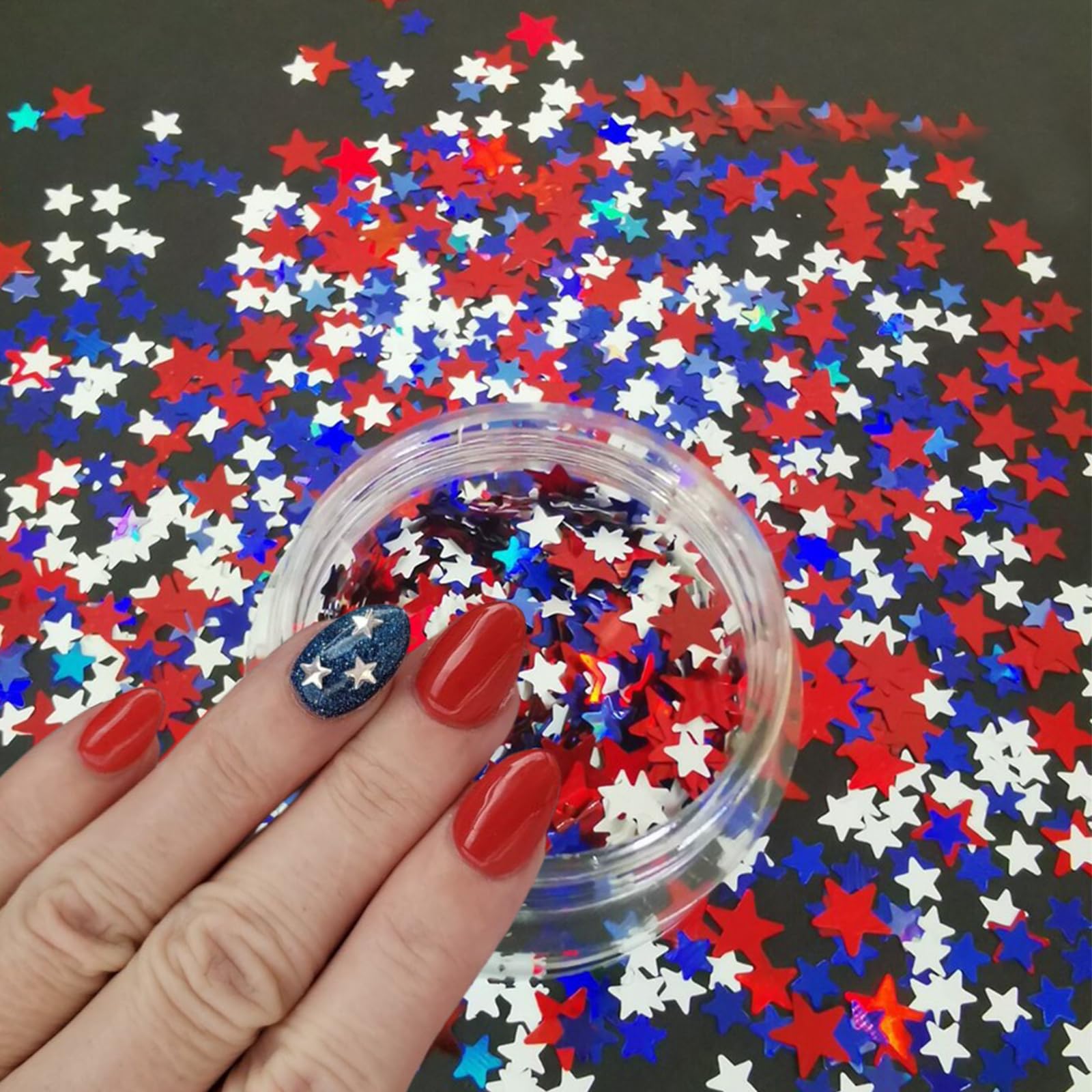WEIXIWUYU open compartments with sorted red blue silver stars for easy selection