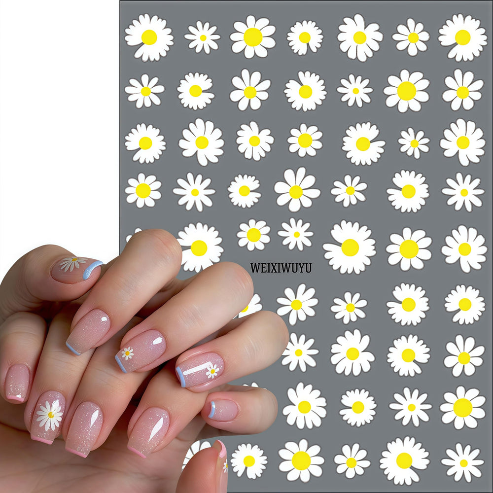 WEIXIWUYU daisy decal sealed with topcoat for longer-lasting manicure