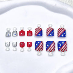 WEIXIWUYU full set laid out showing 24 pieces for complete patriotic pedicure