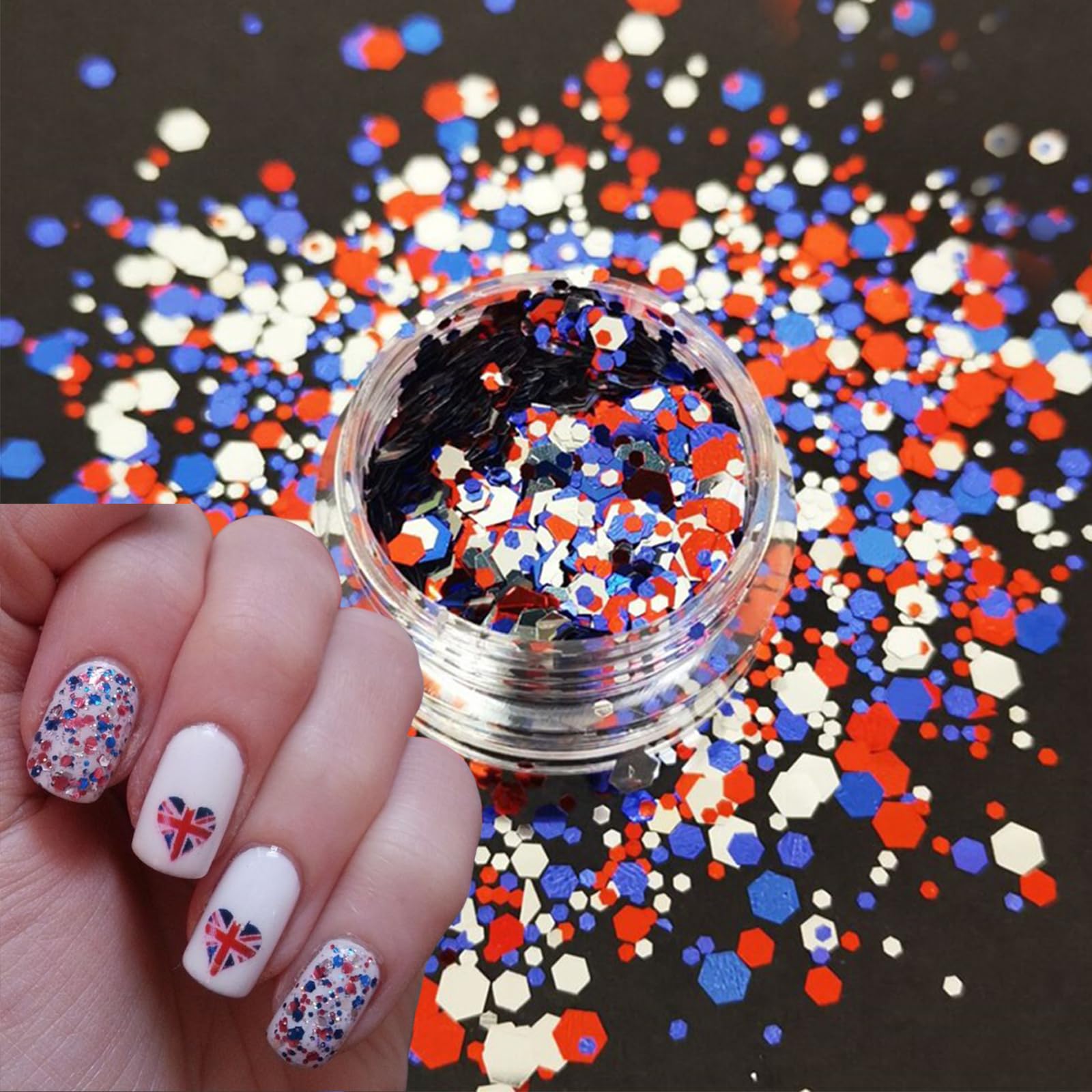 WEIXIWUYU star sequins on finished nail manicure adding festive sparkle