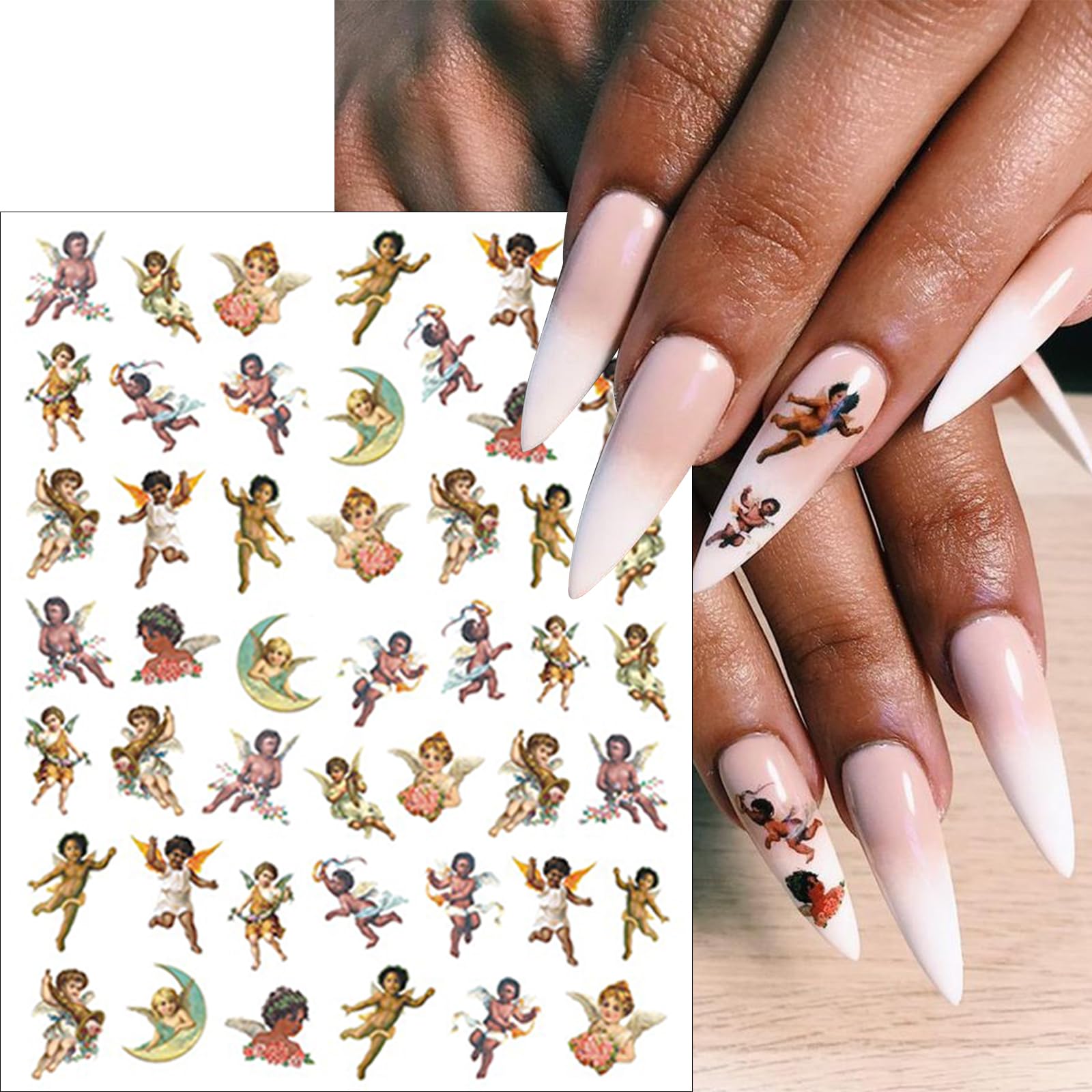 WEIXIWUYU stickers applied on acrylic nails showing finished look