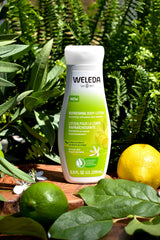 Weleda lotion in bathroom routine illustrating refreshing morning boost