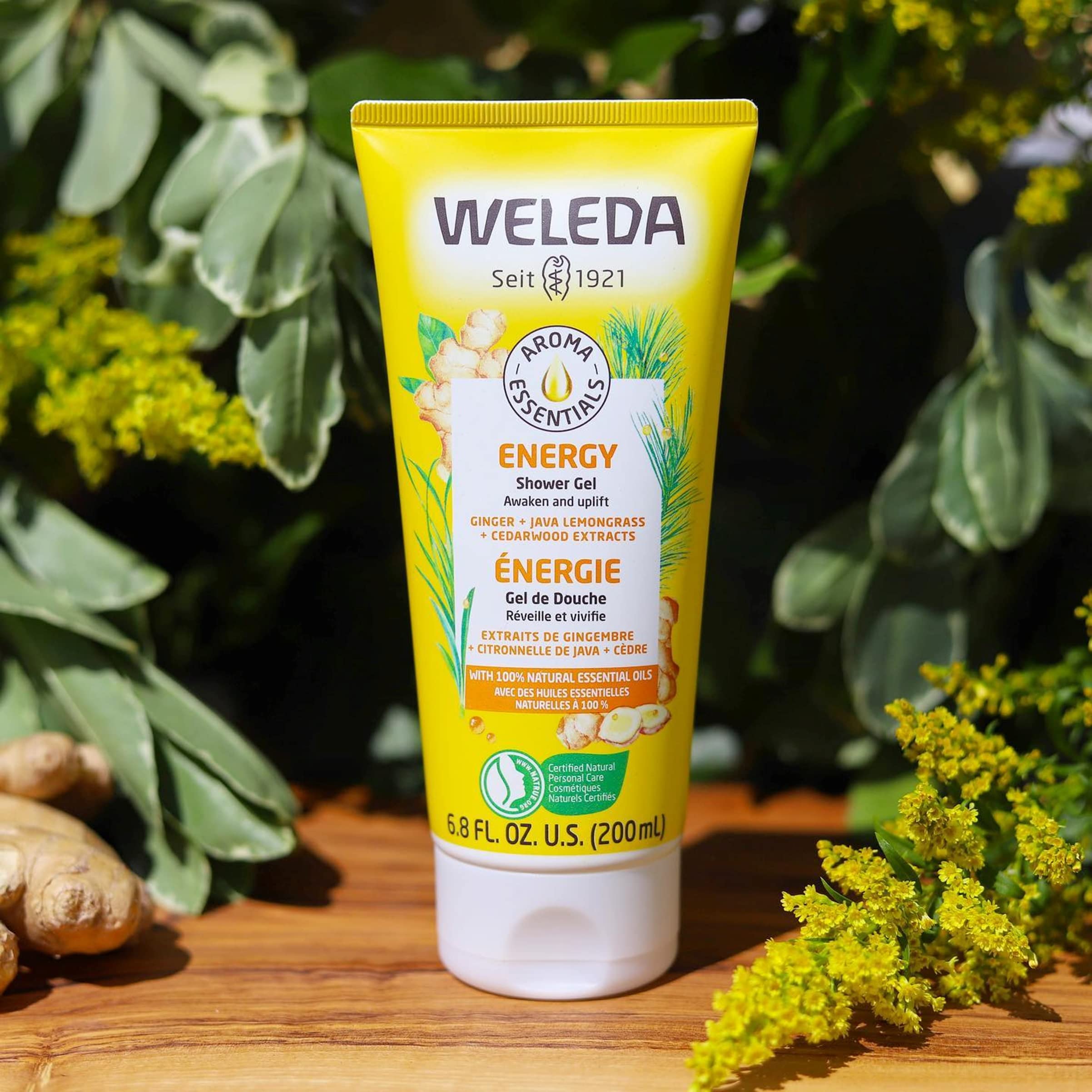 Weleda gel texture on hand demonstrating creamy lather and gentle cleanse benefit