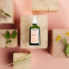 Weleda jojoba and arnica extracts emphasizing soothing, calming benefits