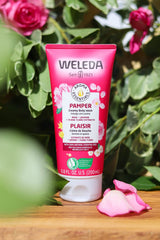Weleda pump and cap detail emphasizing easy dispensing and spill-free travel
