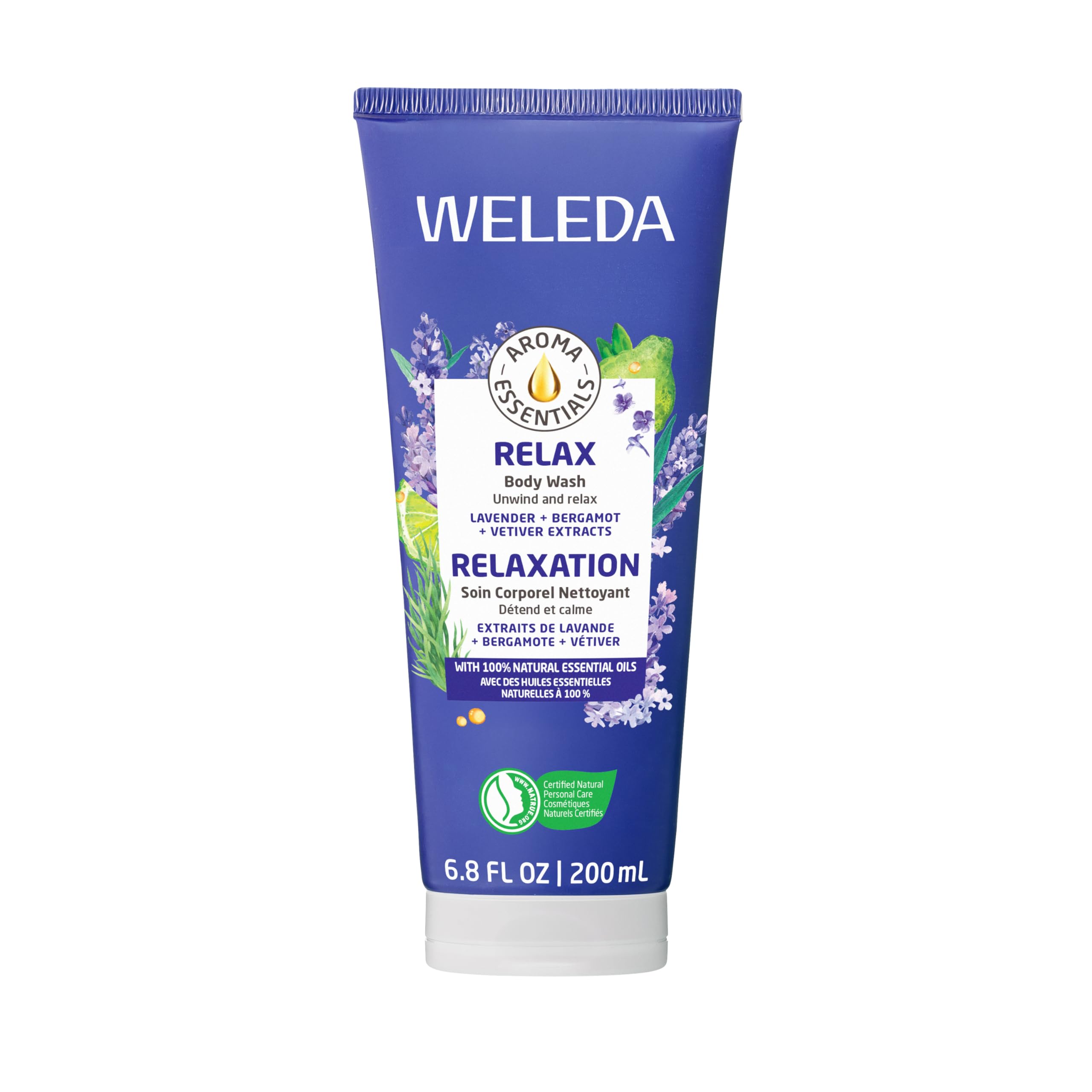 Weleda Relax creamy body wash front packaging showing brand and product benefits
