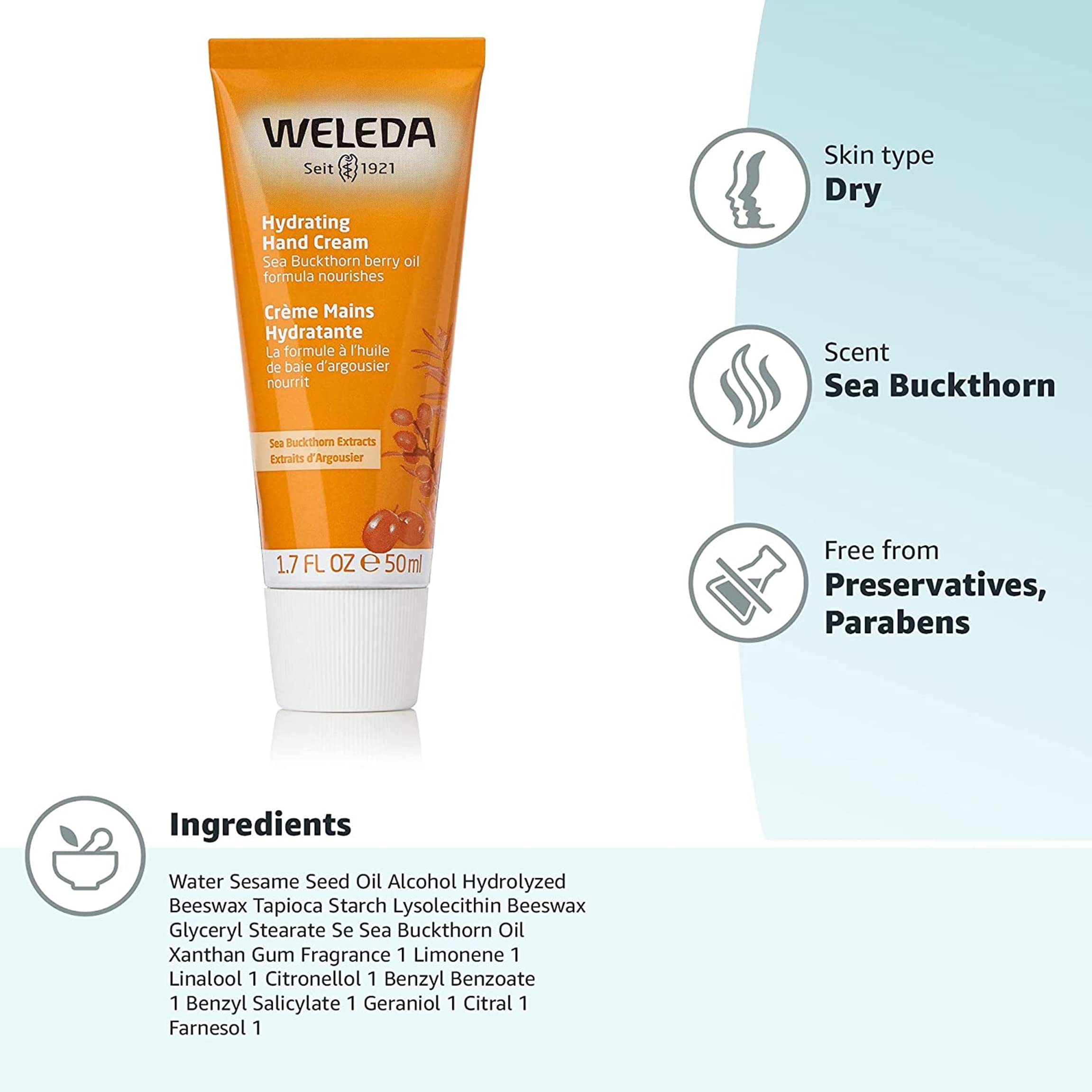 Weleda Sea Buckthorn back label with ingredient and certification details