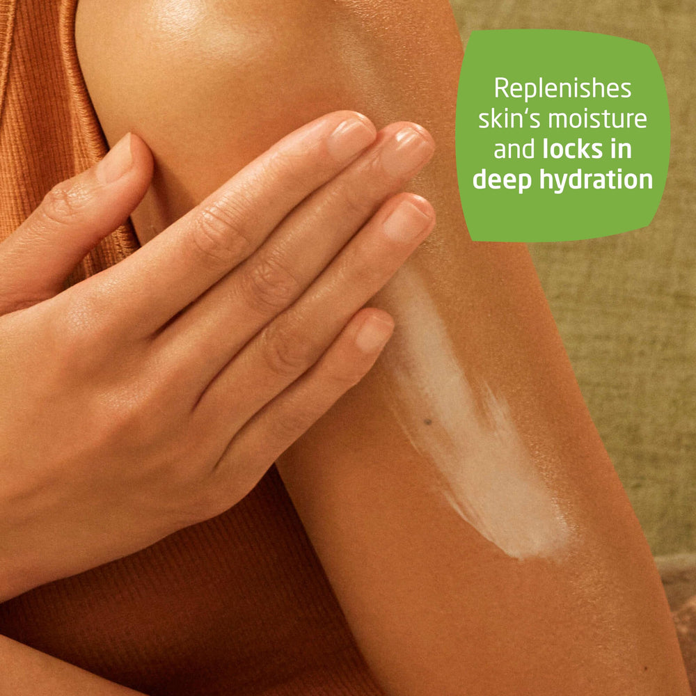 Weleda lotion texture closeup showing lightweight cream and quick-absorbing finish