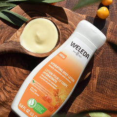Weleda pump dispenser detail highlighting convenient, mess-free application and control