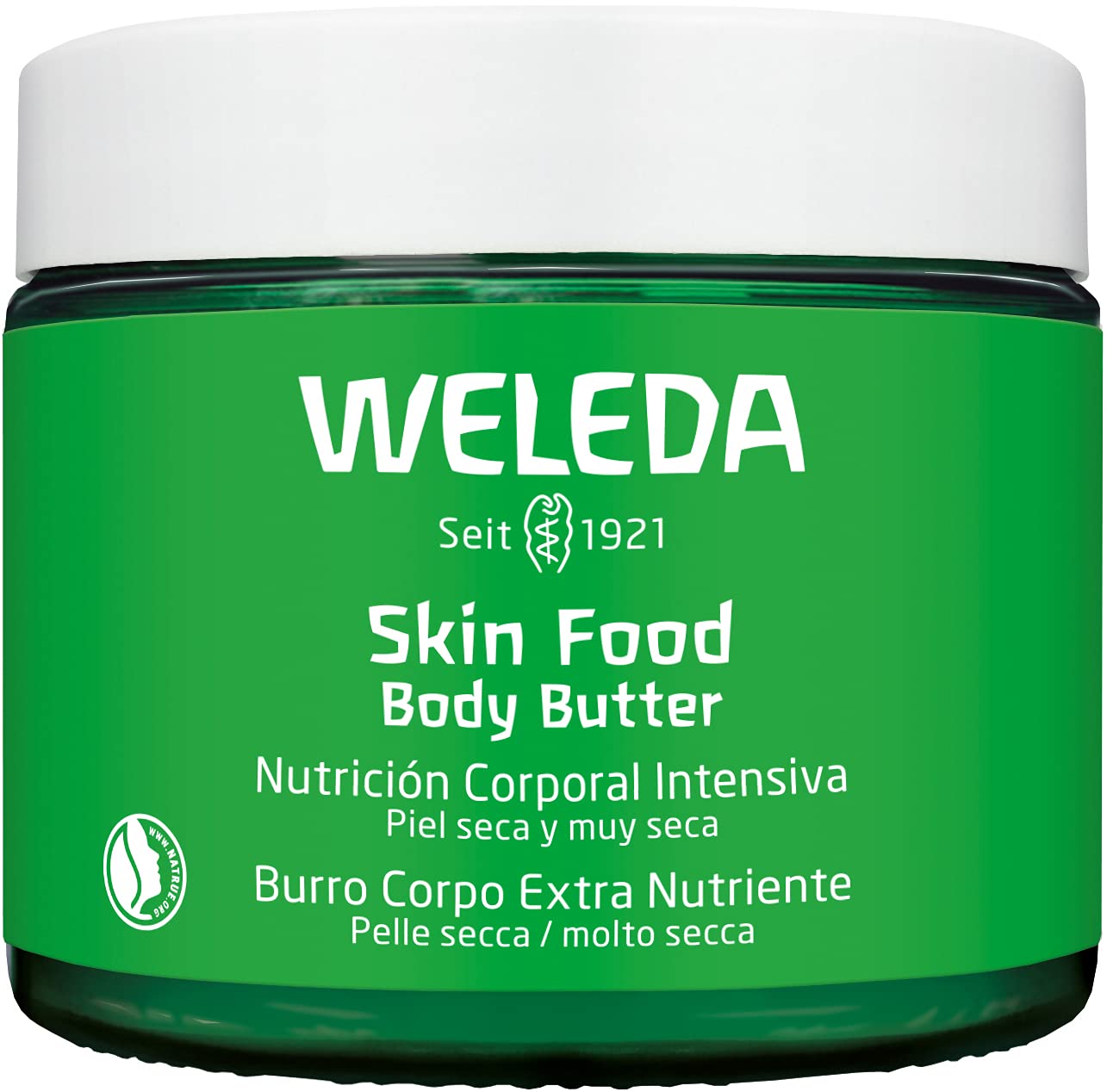 Weleda Skin Food body butter front jar showing label and size benefits
