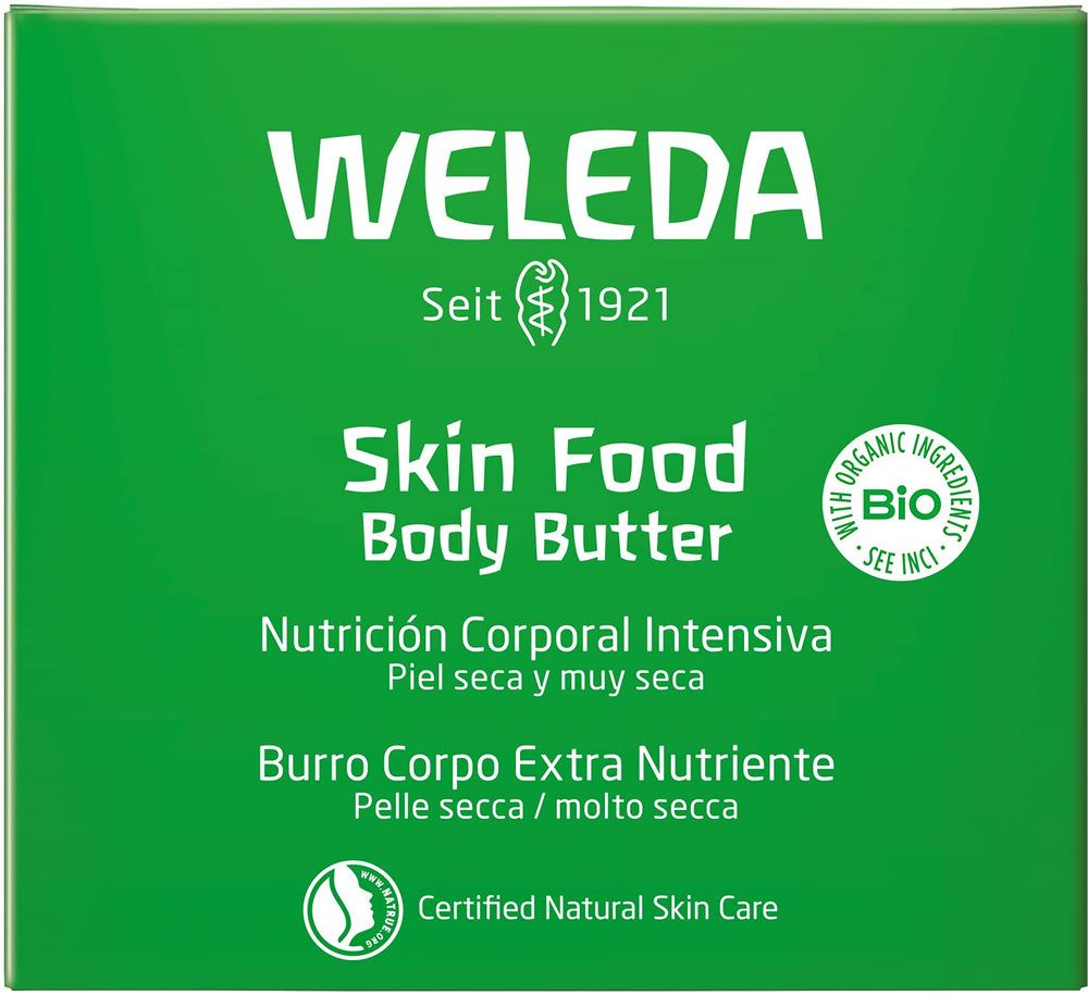 Weleda Skin Food open jar whipped texture demonstrating easy spreadability