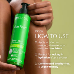 Weleda Skin Food being applied to elbow illustrating targeted hydration benefit