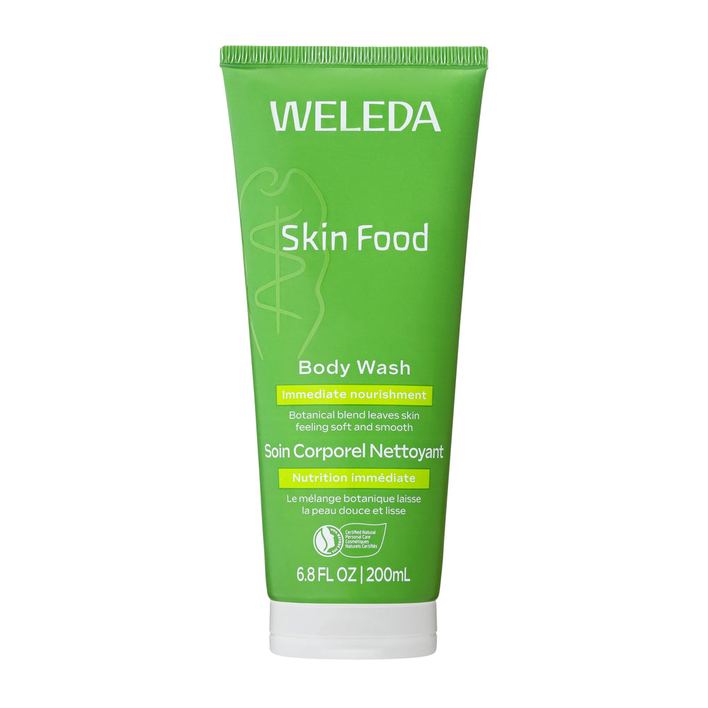 Weleda Skin Food Body Wash front bottle showing branding and size, promotes gentle cleansing