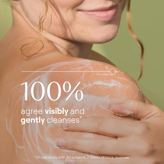 Weleda Skin Food Body Wash label close-up highlighting botanical ingredients and benefits