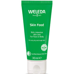 Weleda Skin Food front tube showing brand and compact size, nourishing protection