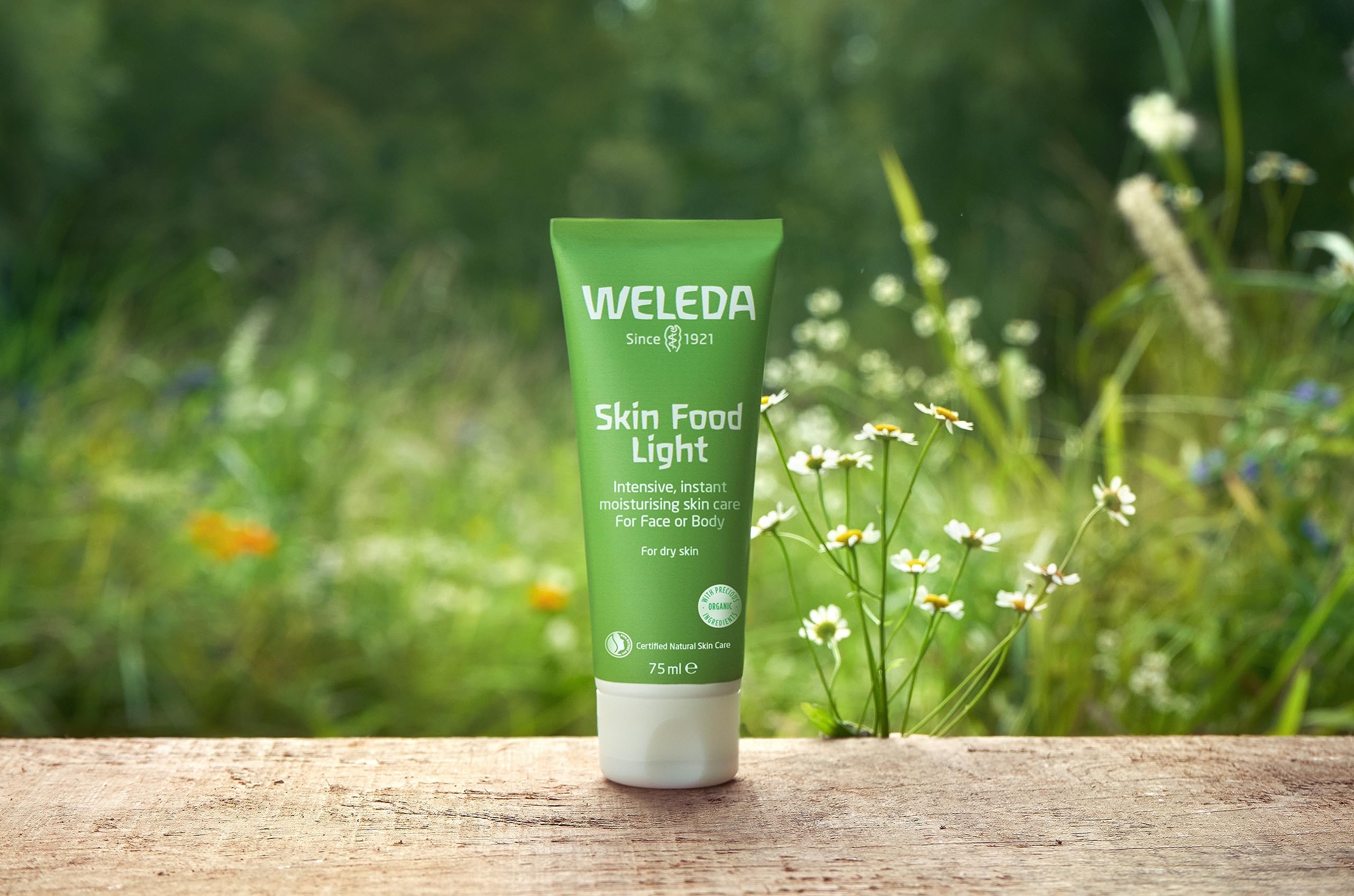 Weleda with chamomile calendula pansy display highlighting soothing botanicals