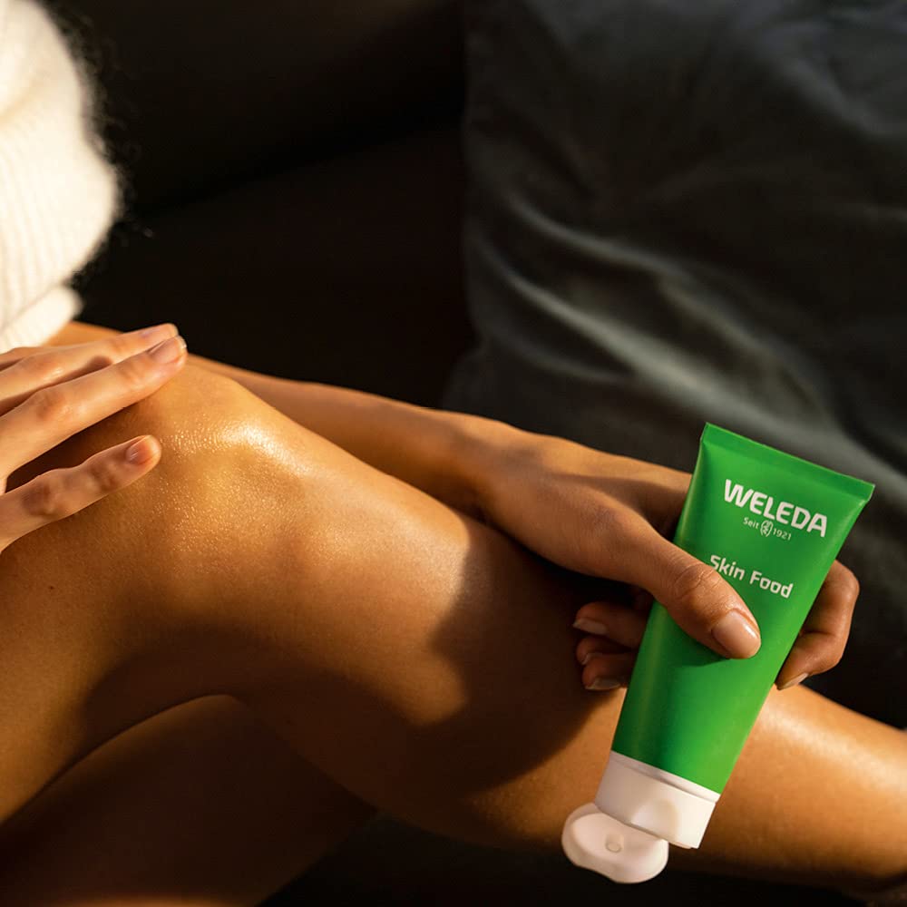 Weleda Skin Food on a vanity setting conveying everyday care and skin-softening benefit