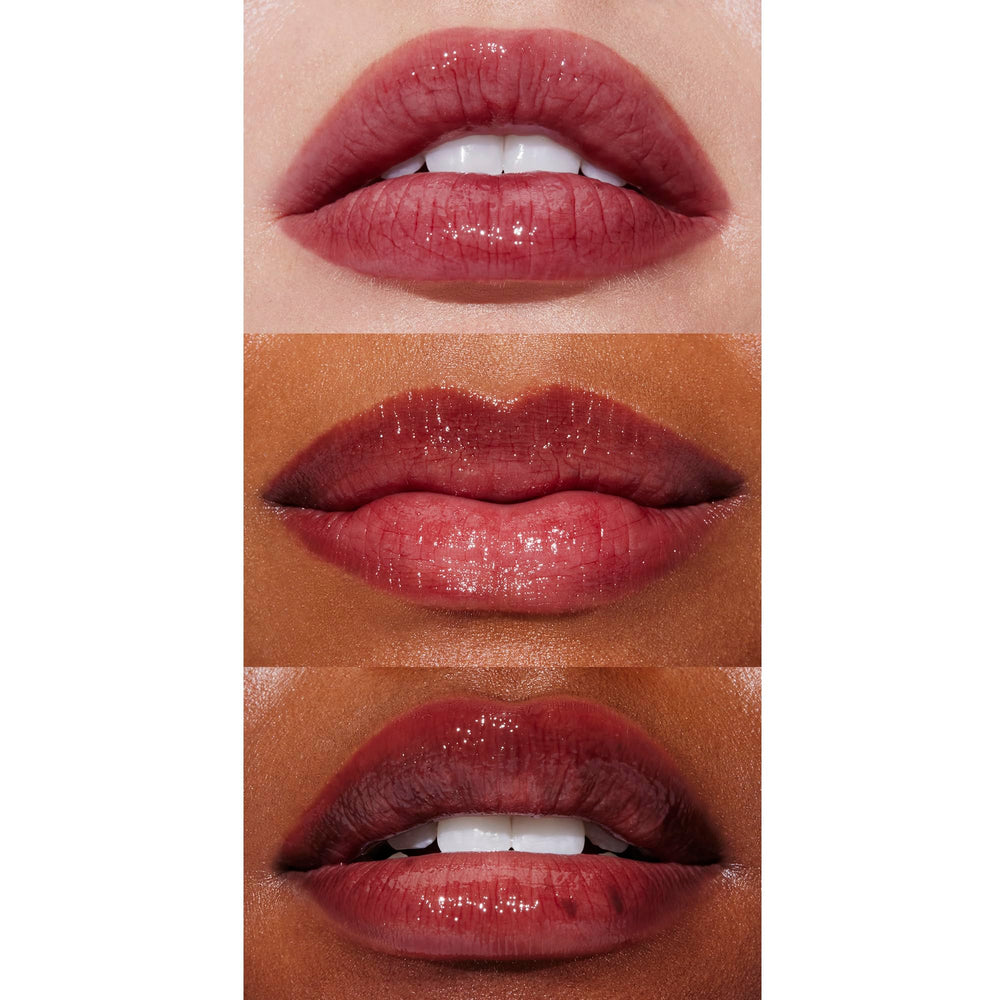 Well People lip oil texture swipe showcasing glossy, non-sticky hydration benefit