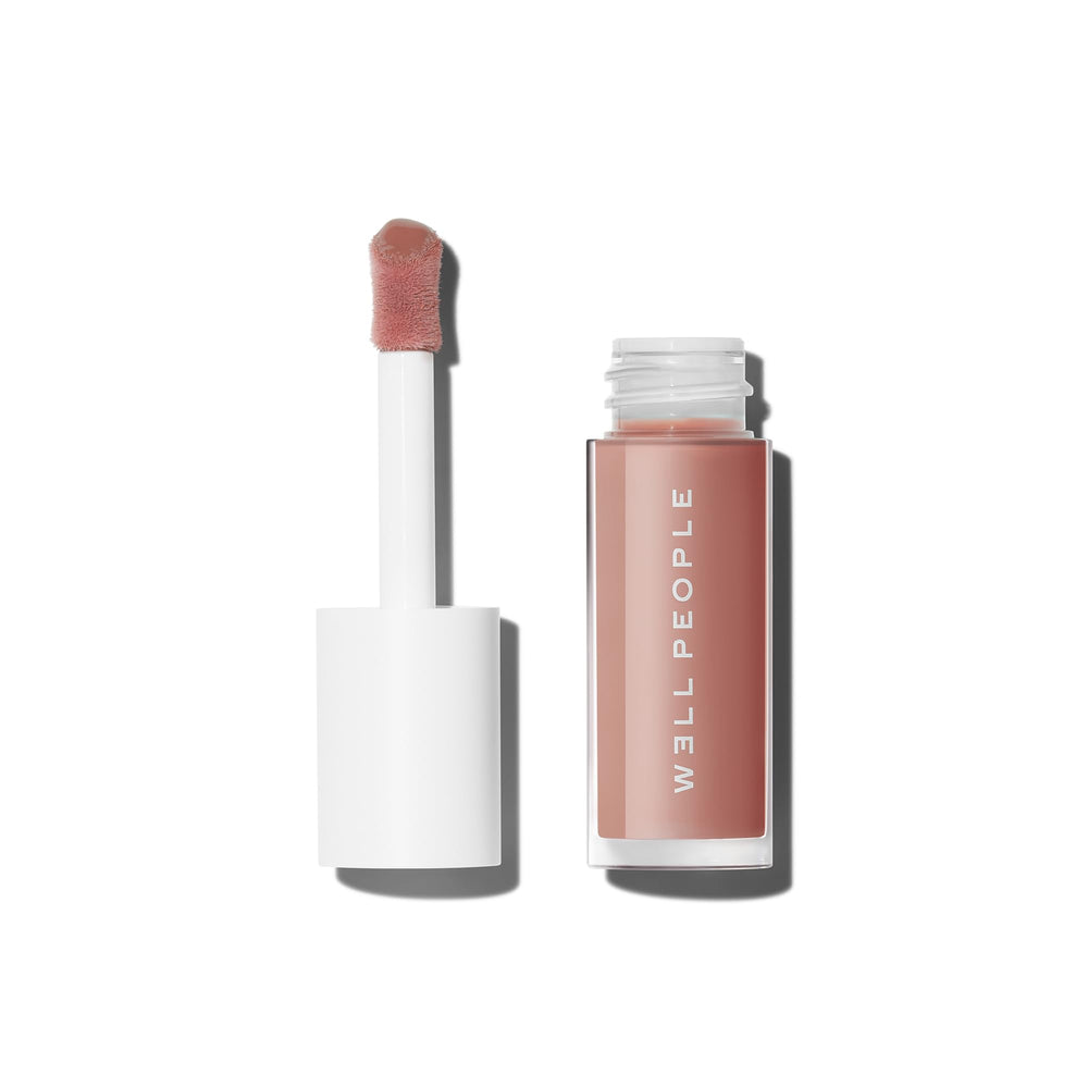 Well People front tube showing soft peony shade and glossy benefit
