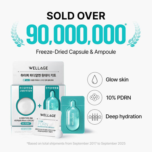 WELLAGE open ampoule with freeze-dried hyaluronic capsule ready to mix