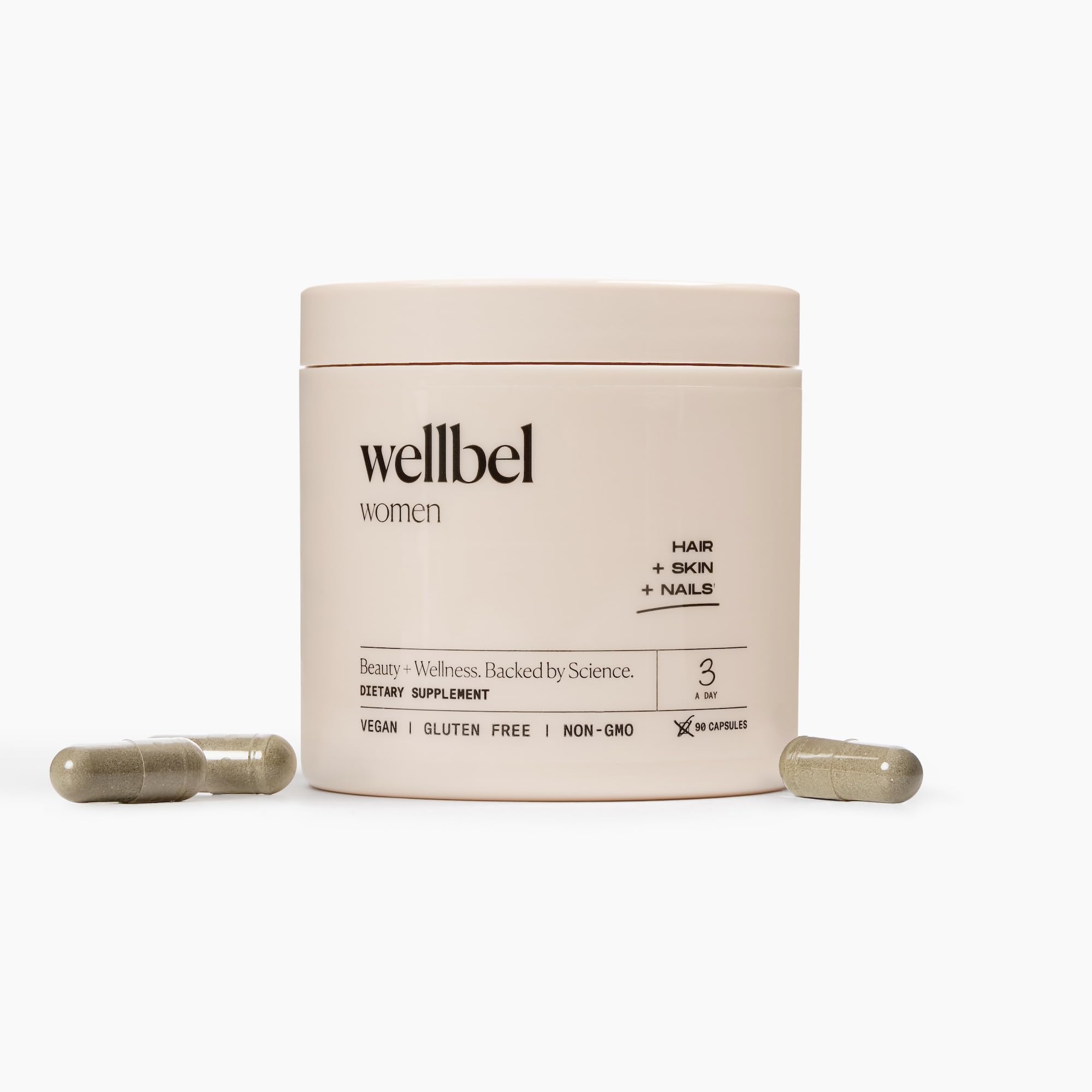 WELLBEL bottle front label showing clean ingredient focus and benefit