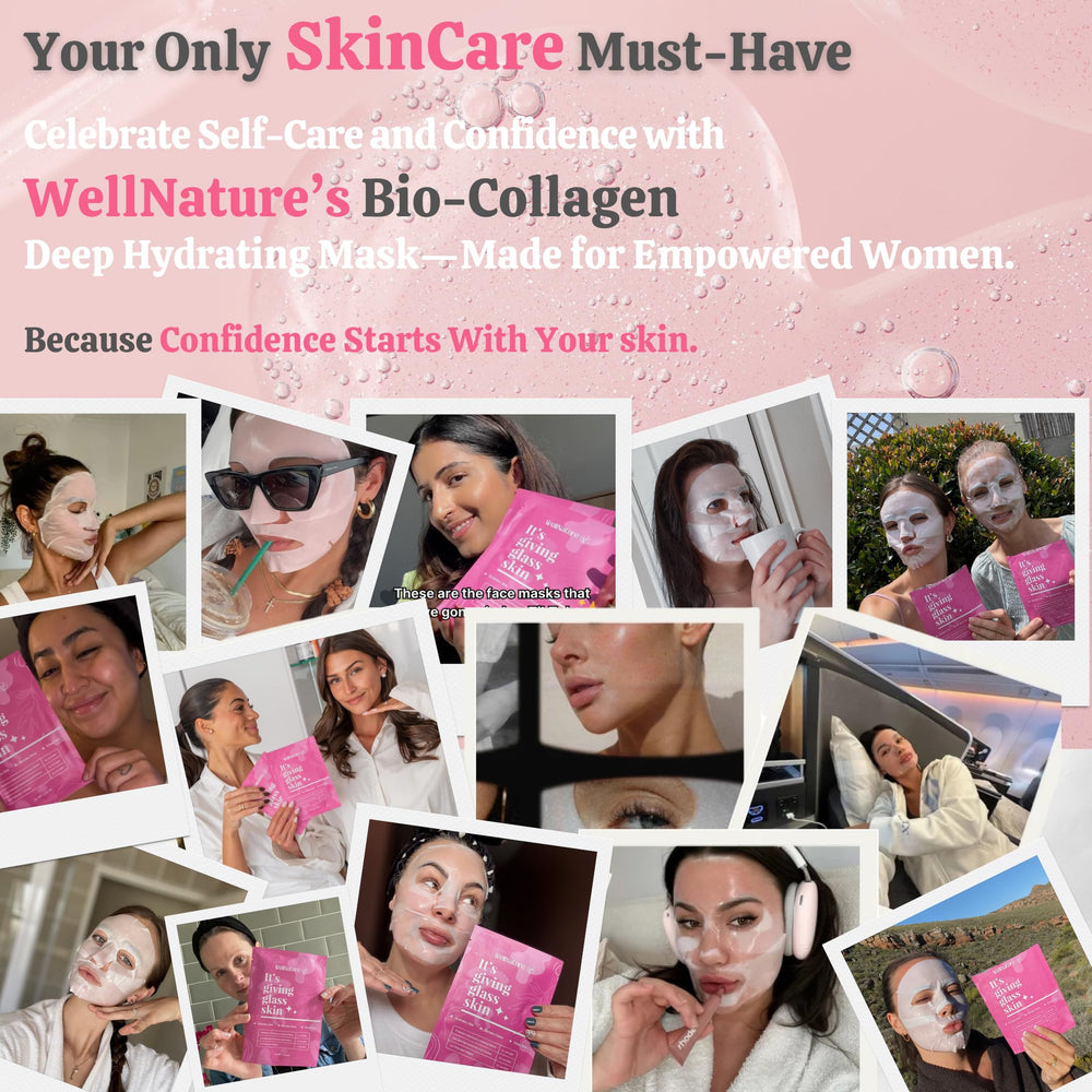 Wellnature mask with visible serum drip illustrating rich hydration and absorption benefit