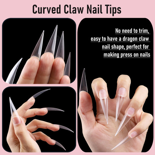 Wellquinn close-up of curved stiletto tip showing 3D shape and ease